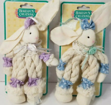 Homespun Creations-Easter White/Blue & Purple Yarn/Cloth Crafted Bunnies-(2007) picture