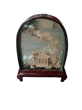 Vintage Hand Carved Chinese Cork Diorama Scene w/Cranes Black Lacquer Frame picture