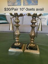 Vintage Pair Dilly 10” Tall Candle Stick Holders Marble Base W/ Snuffers MCM picture