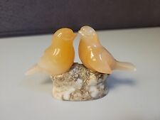 Vtg USSR Carving Gypsum Selenite Satin Russian Love Birds Marble Base picture