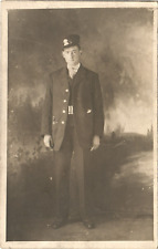 TROLLEY OPERATOR original real photo postcard rppc STREETCAR UNIFORM 1910s picture