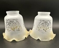 2 Vianne French Frosted & Etched Amber-Tinted Glass Lamp Shades - 2 1/4