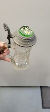 Old Scarce Vintage Antique 1800s German Etched Beer Stein Vaseline Glass Lid picture
