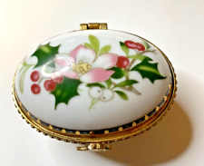 Two Small Porcelain Trinket Boxes Intricately Painted w/Flowers on Top picture