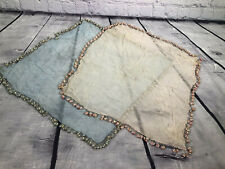 vtg cottage by the sea of 2 silk sea shell trim linen doilies aqua and peach  picture