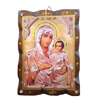 Theotokos Ierosolymitissa handmade small orthodox icon on hand crafted wood picture