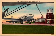 Linen Postcard Municipal Airport Strato Freight Airplane in Gainesville, Georgia picture