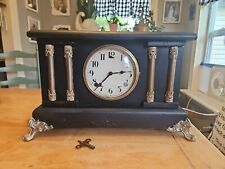 Antique William Gilbert Mantle Clock Wood Brass. W/key picture