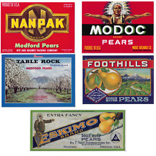4 Medford Oregon Vintage Pear Fruit Labels Lot Modoc Rogue Eskimo Table Rock picture