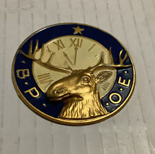 Vintage Elks Lodge B.P.O.E. Brass 2” Diameter White & Blue Enamel Badge Logo picture