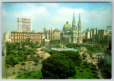 c1980s Brazil View Se Square Luminous Fountain Cathedral Vintage Postcard picture
