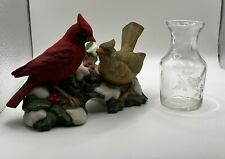 Homco Porcelain Bird Figurine #5307 Cardinals w/Holly & Berries and Glass Vase picture