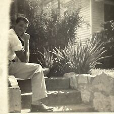 UF Photograph Handsome Man Sitting Out Of Frame Cute Off Half Body 1940-50's  picture
