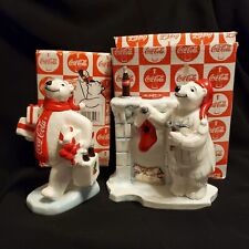 2 VINTAGE 1997 COCA COLA POLAR BEAR CARRYING PRESENTS HANGING STOCKING EUC picture