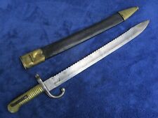 ORIGINAL ANTIQUE M1868 BELGIAN PIONEER SAWBACK BRASS HANDLE BAYONET AND SCABBARD picture