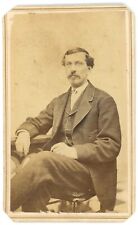 Antique CDV Circa 1860s Handsome Man Sitting in Suit with Great Goatee Beard picture