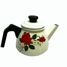 Enamel vintage teapot teakettle vintage rose painted kitchen equipment picture
