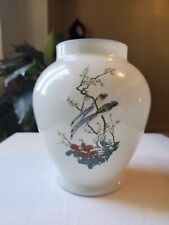Jay Birds Cherry Blossom Glass Vase White Floral 6 1/4