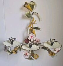  vintage Italian Floral Tole 3 arm WALL SCONCE CANDLE HOLDER 13