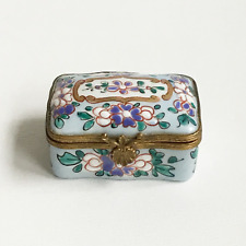Vintage Hand Painted Floral Porcelain Hinged Lid Trinket Box Cottage Core picture