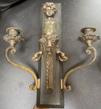2 VTG Brass? Metal Cherub-Angel Wall Candle Sconces 13”x10” (1 REPAIR) picture