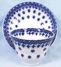 Amish Snowflake Flow Blue Cup & Saucer Cut Sponge Stick Handleless Antique #1 picture