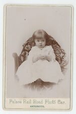 Antique Circa 1880s Cabinet Card Adorable Little Girl Rail Road Photographer picture