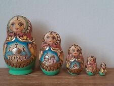 Matryoshka Russian Nesting Doll Set 5 Pieces Signed Hand Painted Orthodoxy VTG picture