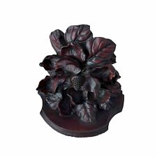 Vintage Syroco Wood Leaf Design Bookend Or Wall Deco Rustic Burgundy Magnolias picture