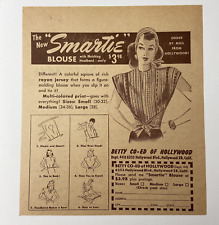 Smartie Blouse Print Ad 1940s Mail Order Betty Co Ed Of Hollywood Rayon Vintage picture