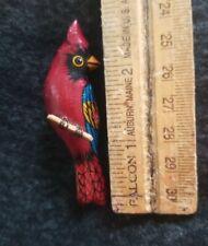 VTG CARDINAL 2.75 in Brooch Lapel Pin HAND PAINTED WOOD See Pics picture