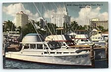 1950s MIAMI FLORIDA DEEP SEA FISHING FLEET PIER 5 BEZO LINEN POSTCARD P2712 picture