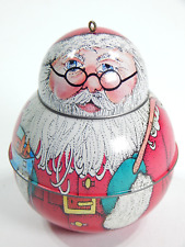 VINTAGE 1991 HALLMARK JOLLY WOLLY SANTA CLAUS TIN CHRISTMAS ORNAMENT CANDY STASH picture