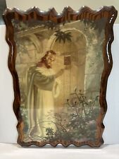Vintage Lacquered Wood Warner Sallman Litho Print Christ at Heart's Door art 22” picture