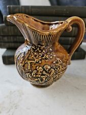 Vintage Ceramic Creamer Pitcher Brown  4.5 in tall glazed embossed Japan  picture