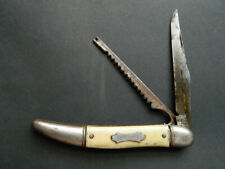 Vtg Imperial 2 Blade Fishing Knife Folding Pocket Yellow Handle Prov RI USA picture