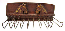 Old 1930's Two Western Cowboy Horse Head Syroco Wall Mount Antique Belt Tie Rack picture