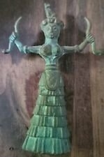 Minoan Snake Goddess Small Bronze Statue Vintage picture