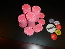 100 Pink 11.5 gram Suited Poker Chips + Dealer Button Set picture