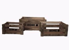 Home Set of 3 Wood Nesting Storage Crates with Handle Rustic Decorative Wood... picture