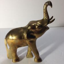 Vintage Solid Brass Lucky Elephant Figurine 7” Head & Trunk Up picture