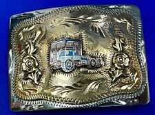 Beautiful custom Semi Drivers western two tone engraved accent Belt Buckle picture
