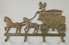 Vintage Solid Brass Horse & Carriage 4 Hook Wall Hanging Key Holder picture