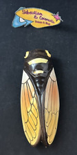 Vintage Large 6.25 Inch French Handmade Ceramic Cicada Wall Vase Yellow Black picture