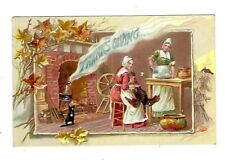 1910 Tucks #175 Thanksgiving Postcard Prepairing Thanksgiving Dinner,  Black Cat picture