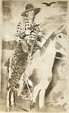 Vtg Photo Booth Cowboy Sailor In Sheepskin Chaps Pistols On Prop Horse 1930s picture