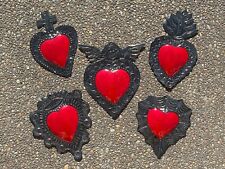 SET of FIVE Tin SACRED Heart Ornaments, Traditional Color, Sacred Heart Milagros picture