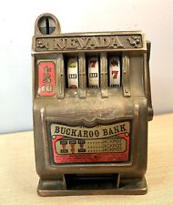 Vintage Nevada Buckaroo Metal Slot Machine Gambling Coin Bank, Working picture