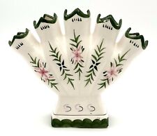 Vintage Portugal 5 Finger Tulip Vase Hand Painted White & Green picture
