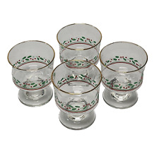 Arby’s Holly Berry Christmas Dessert Glasses Sherbet Cups Gold Rim Lot of 4 Set picture